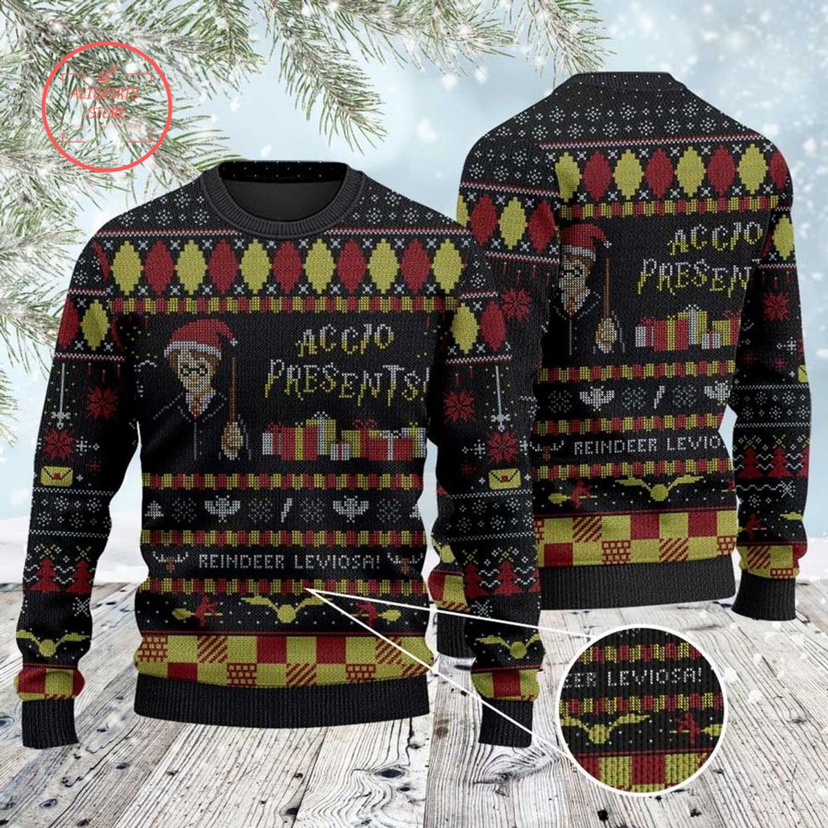 Accio Present Wizard Ugly Christmas Sweater