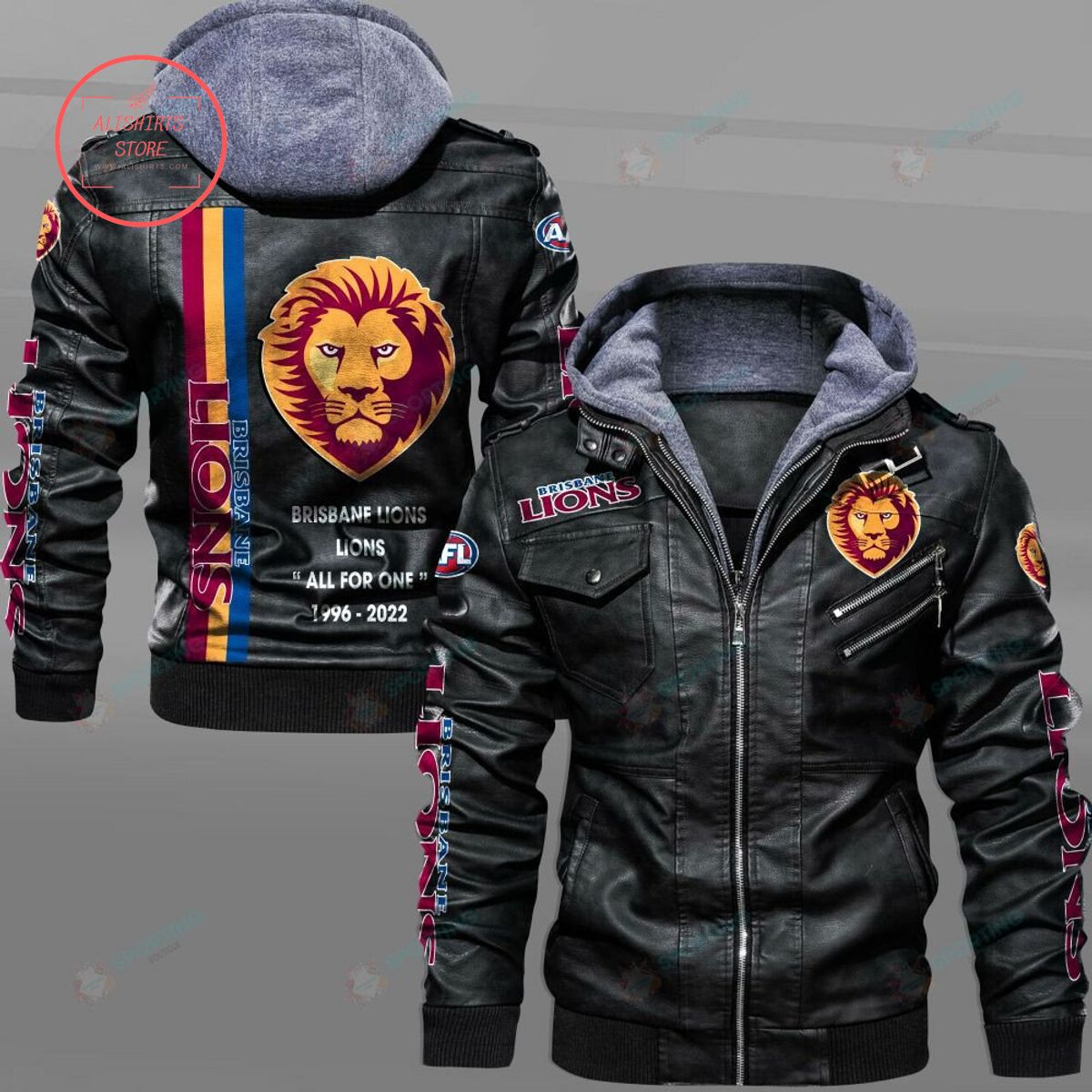 AFL Brisbane Lions Football Club Motto Leather Jacket Hooded Fleece For Fan