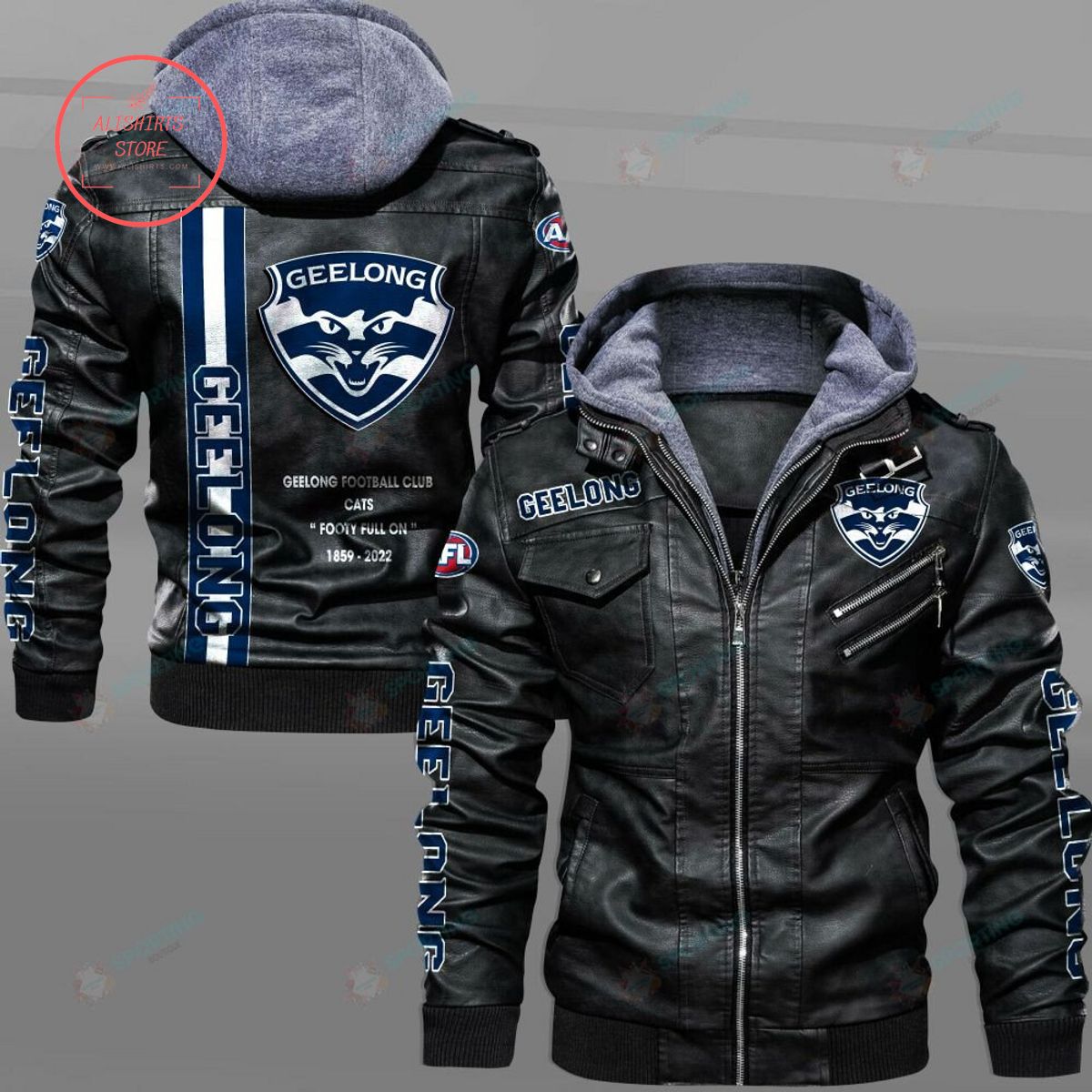 AFL Geelong Football Club Motto Leather Jacket Hooded Fleece For Fan