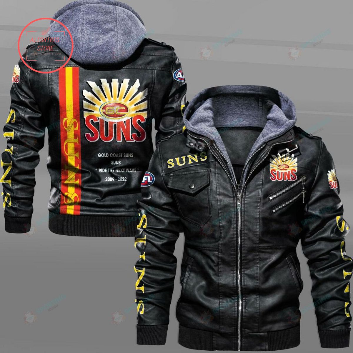 AFL Gold Coast Suns Football Club Motto Leather Jacket Hooded Fleece For Fan