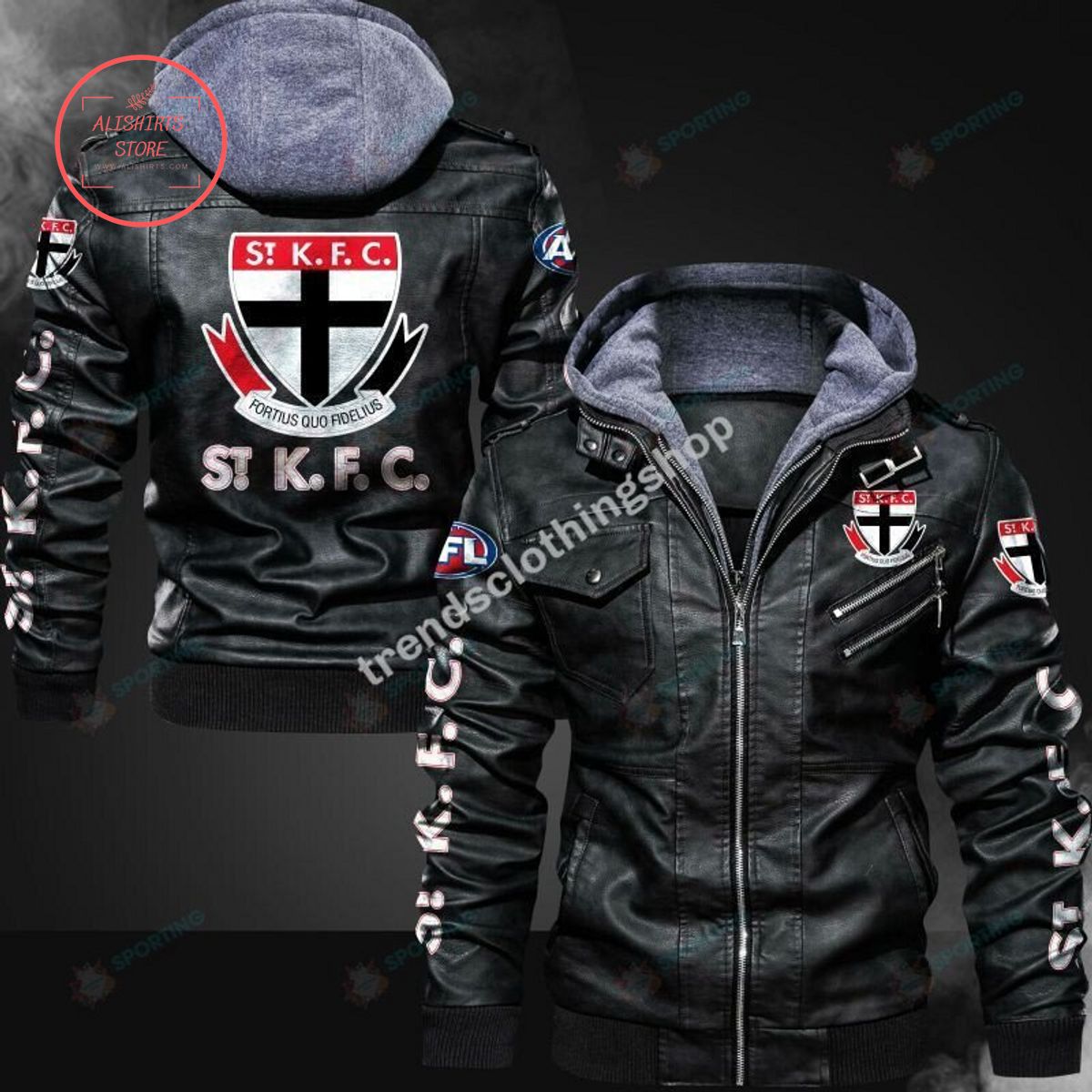 AFL St Kilda Football Club Logo Leather Jacket Hooded Fleece For Fan