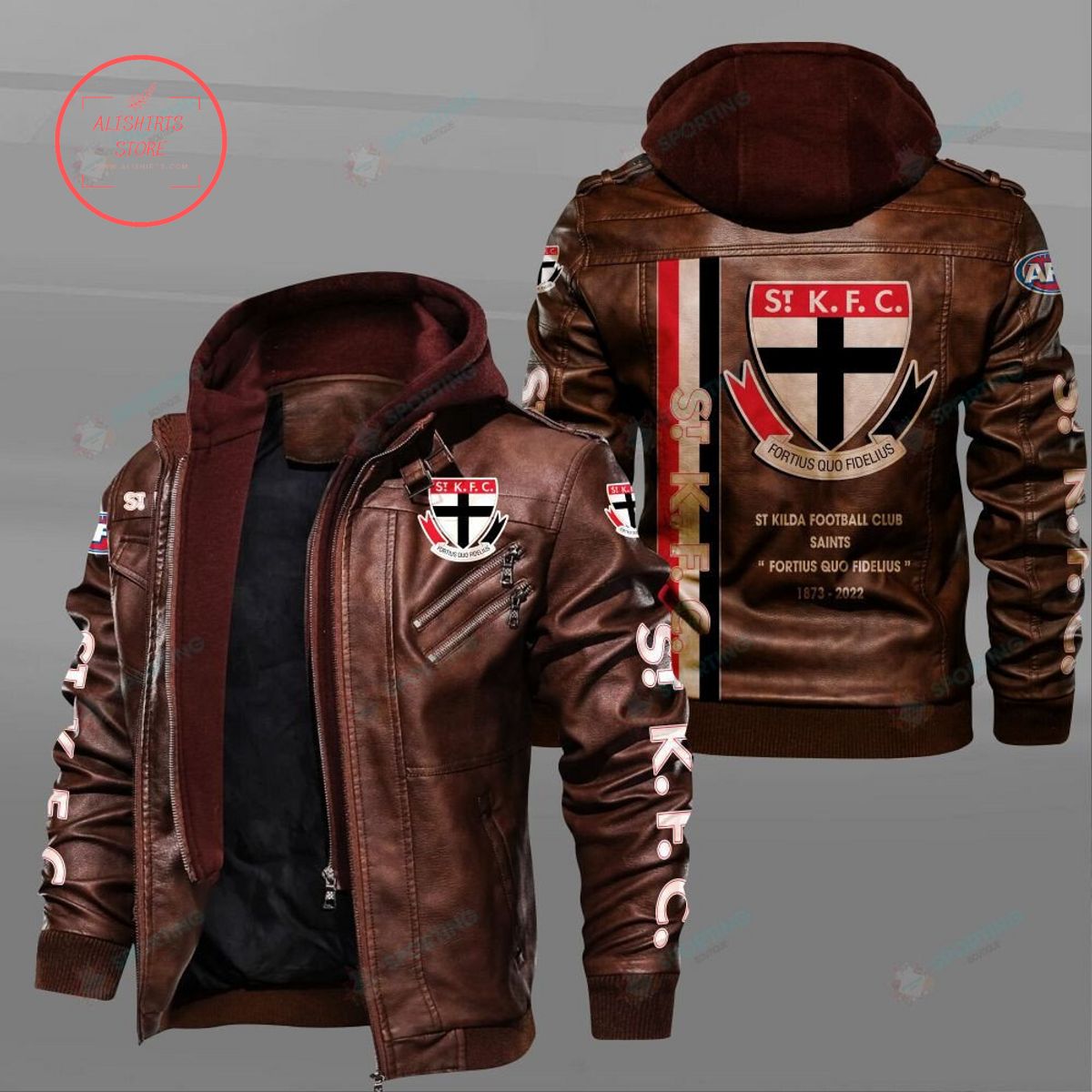AFL St Kilda Football Club Motto Leather Jacket Hooded Fleece For Fan