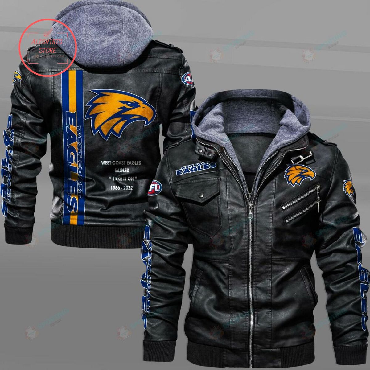 AFL West Coast Eagles Football Club Motto Leather Jacket Hooded Fleece For Fan