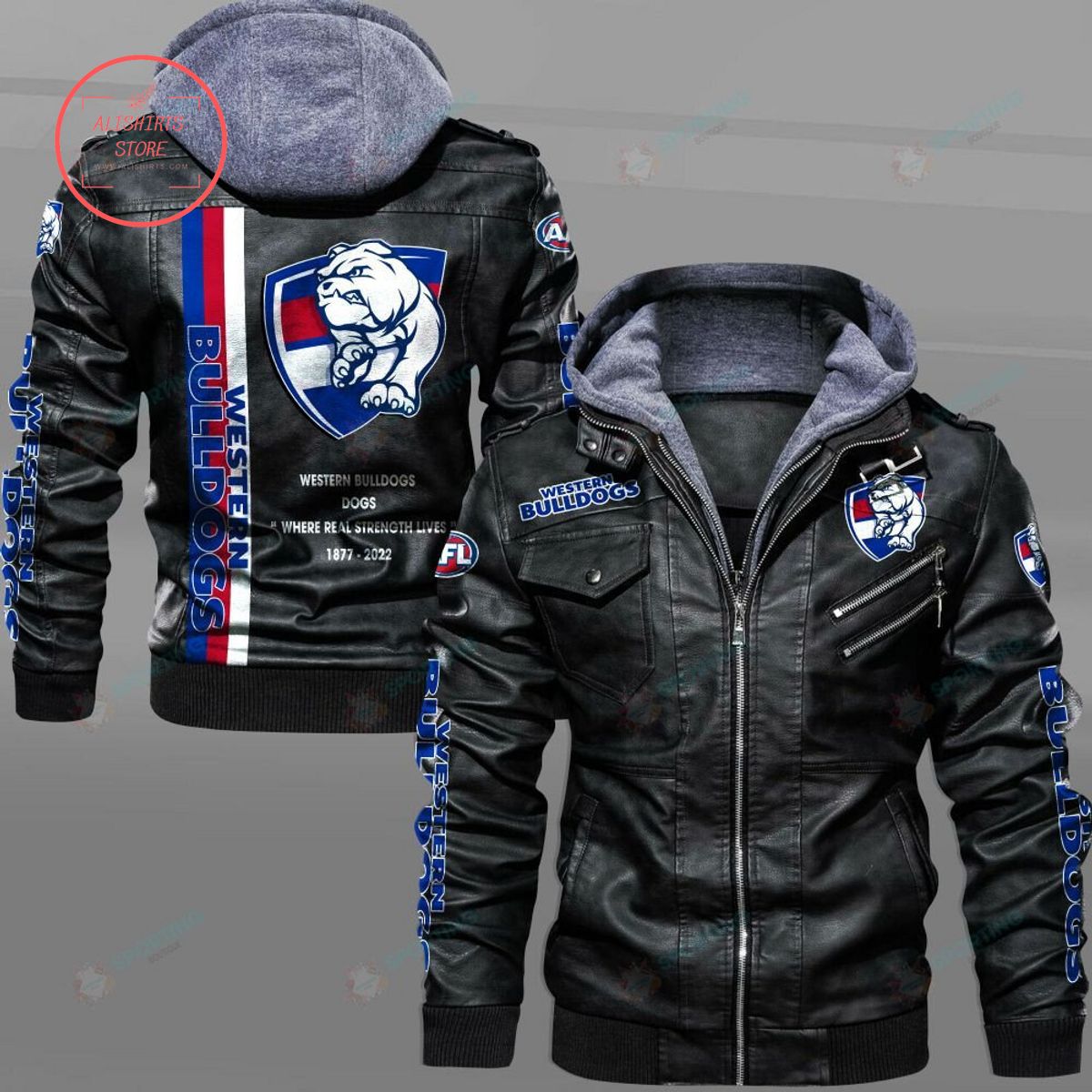 AFL Western Bulldogs Football Club Motto Leather Jacket Hooded Fleece For Fan