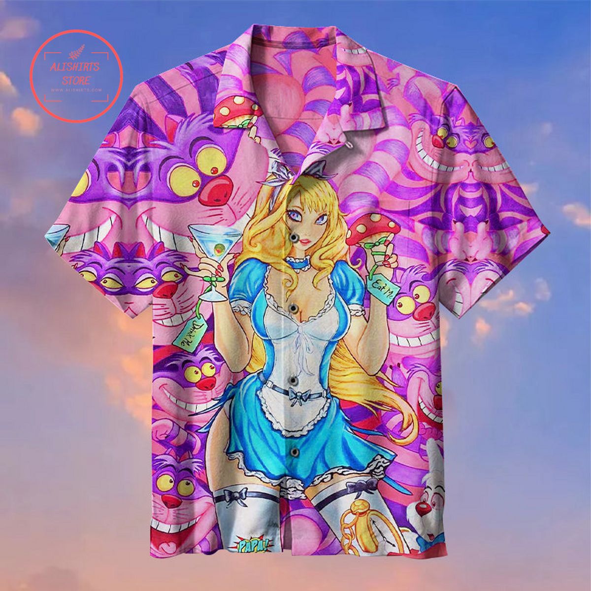 Alice in Wonderland With Cheshire Cat Hawaiian Shirt