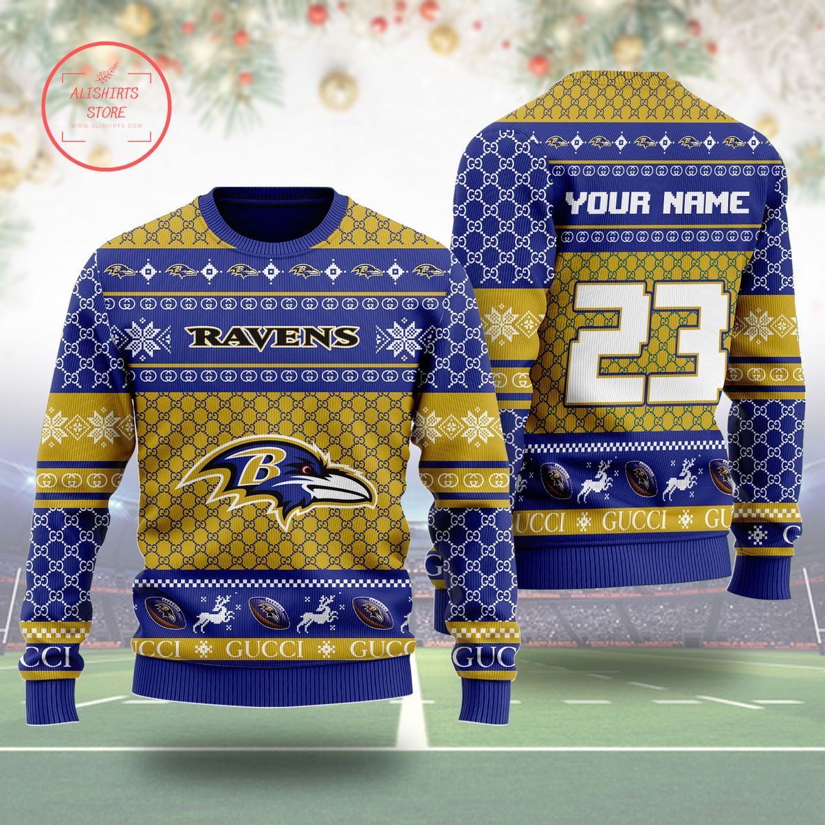 Baltimore Ravens Gucci Ugly Christmas Sweater