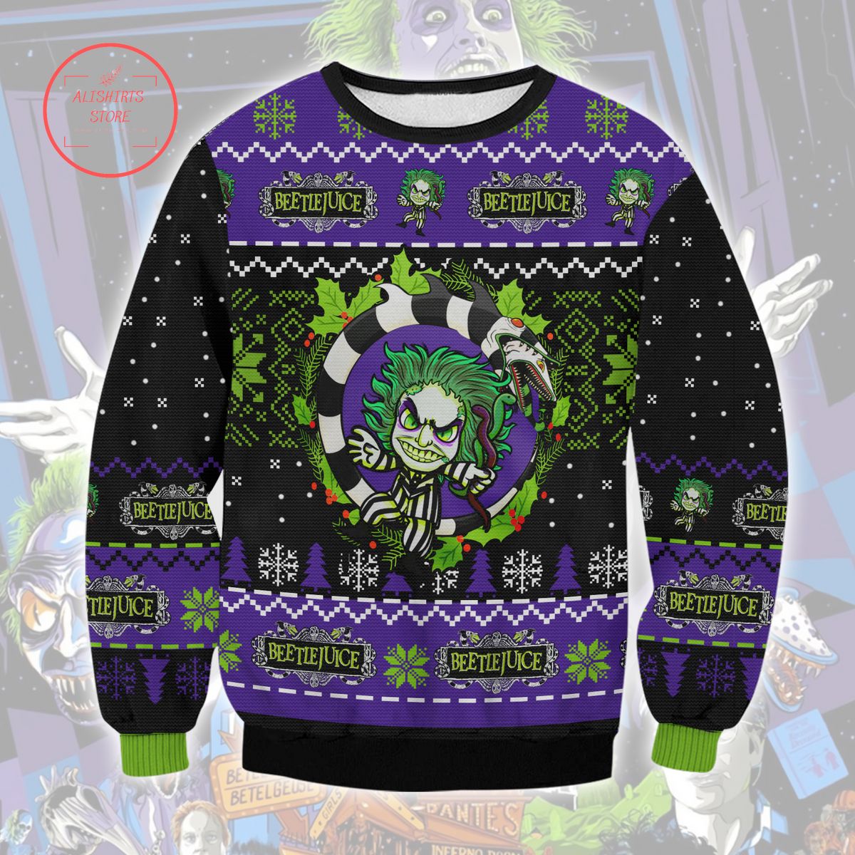 Beetle Juice Ugly Christmas Sweater