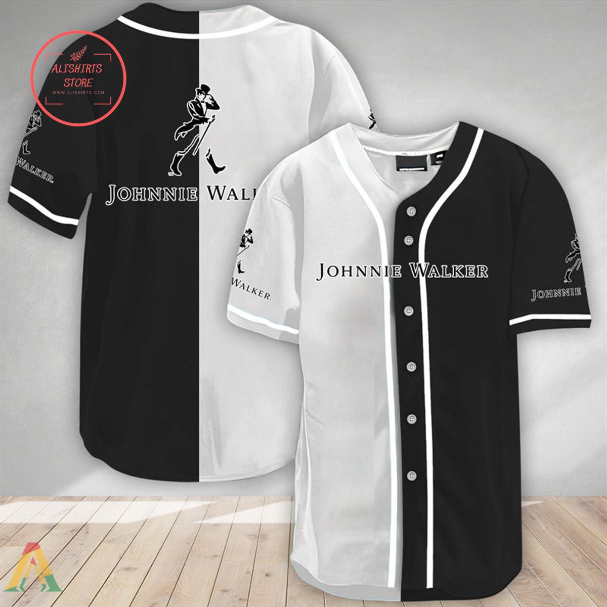 Black And White Split Johnnie Walker Baseball Jersey