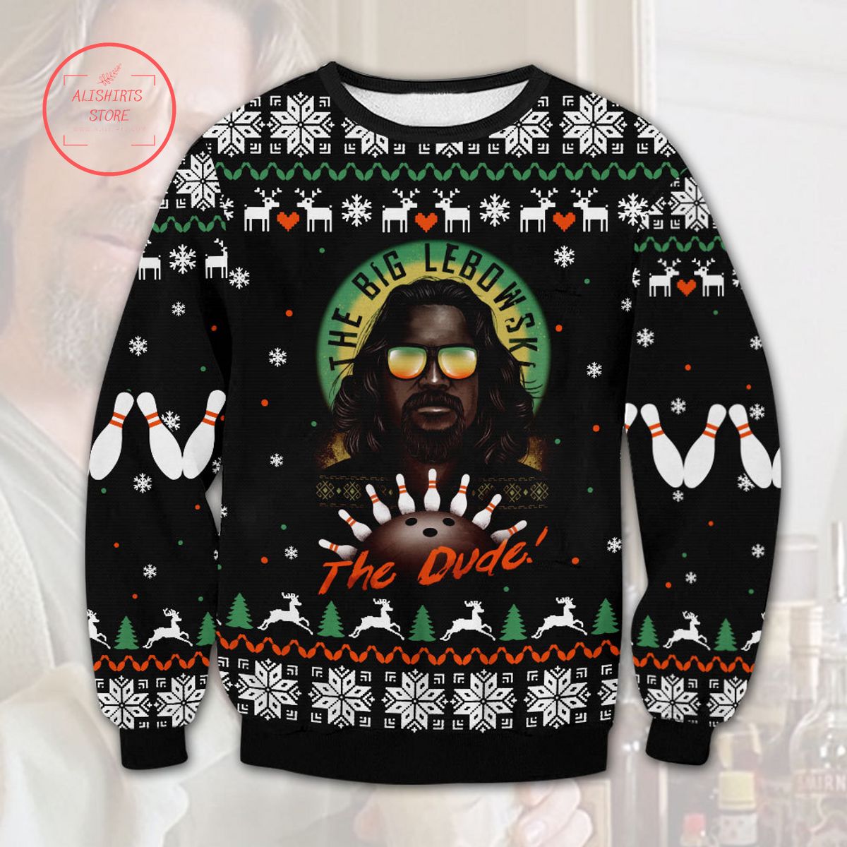 Black Lebowski the bowling Dude Ugly Christmas Sweater