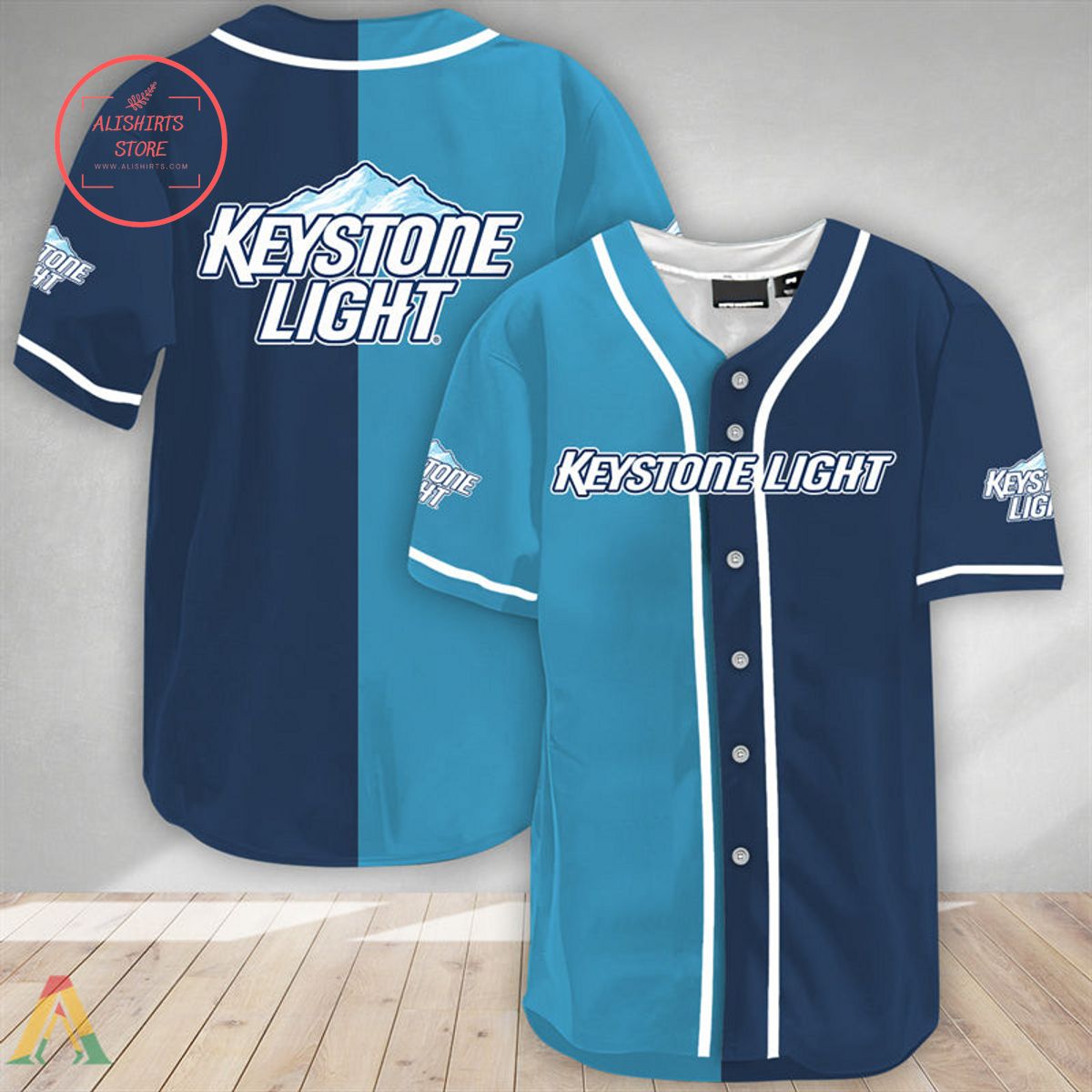 Blue And Navi Split Keystone Light Baseball Jersey