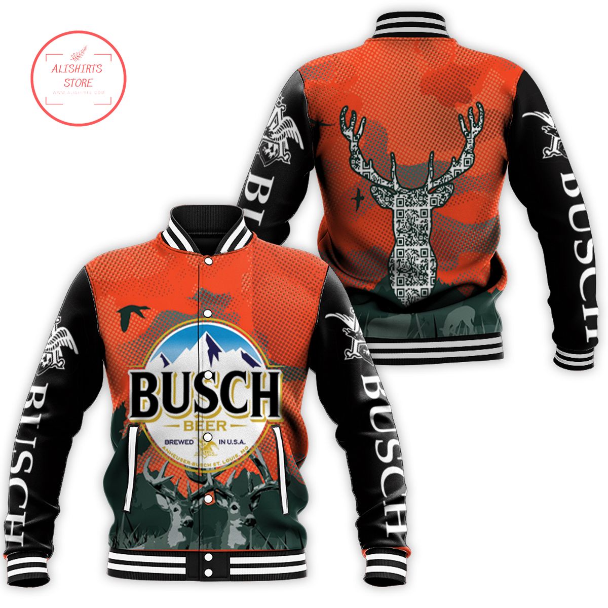 Busch beer logo and deer head varsity jacket