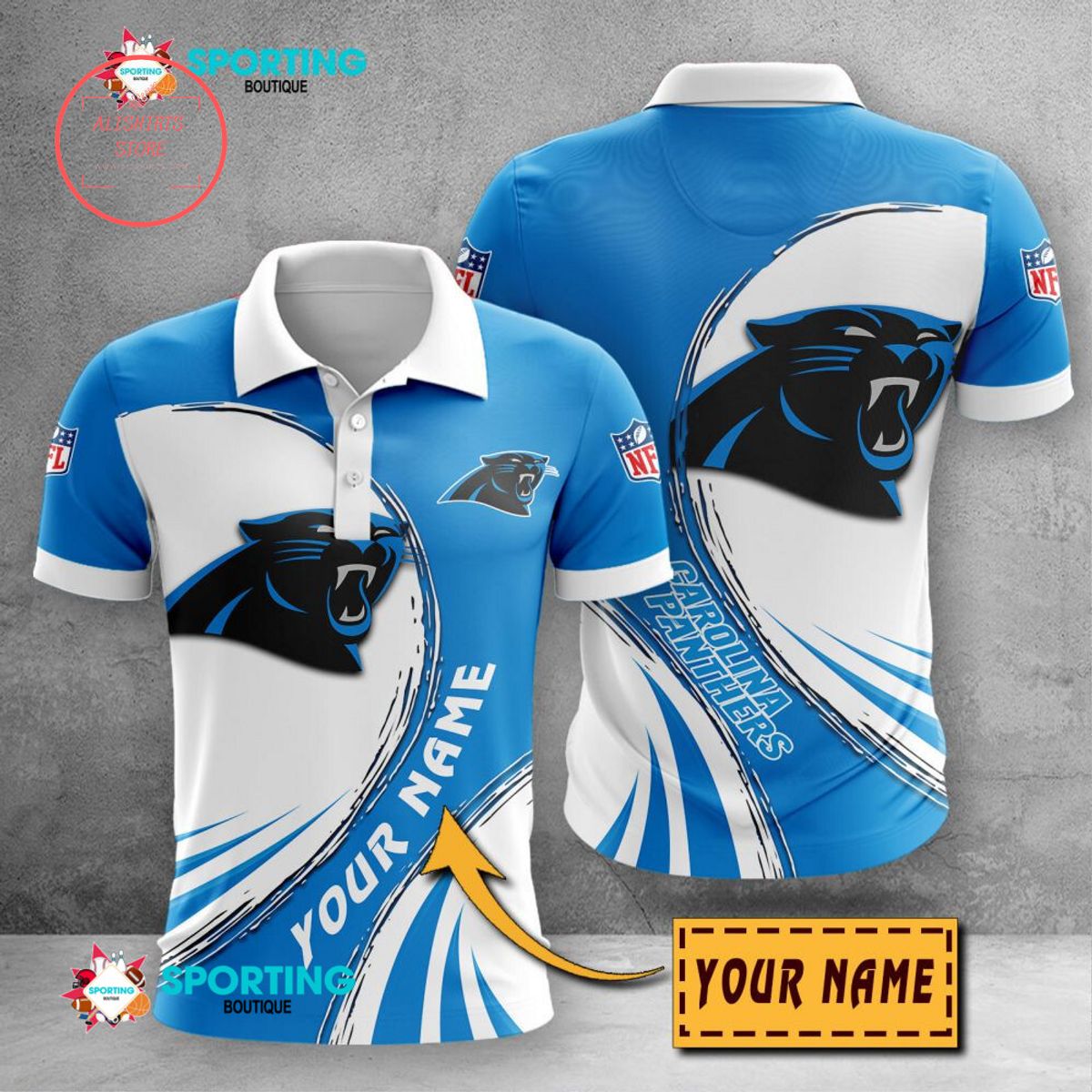 Carolina Panthers Custom Name Polo Shirt