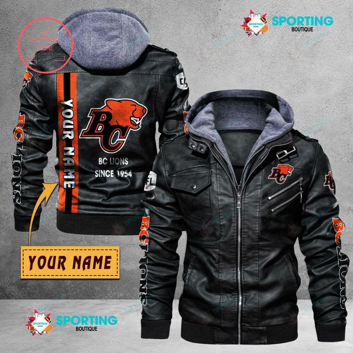 CFL BC Lions FC Custom name Leather Jacket Hooded Fleece For Fan