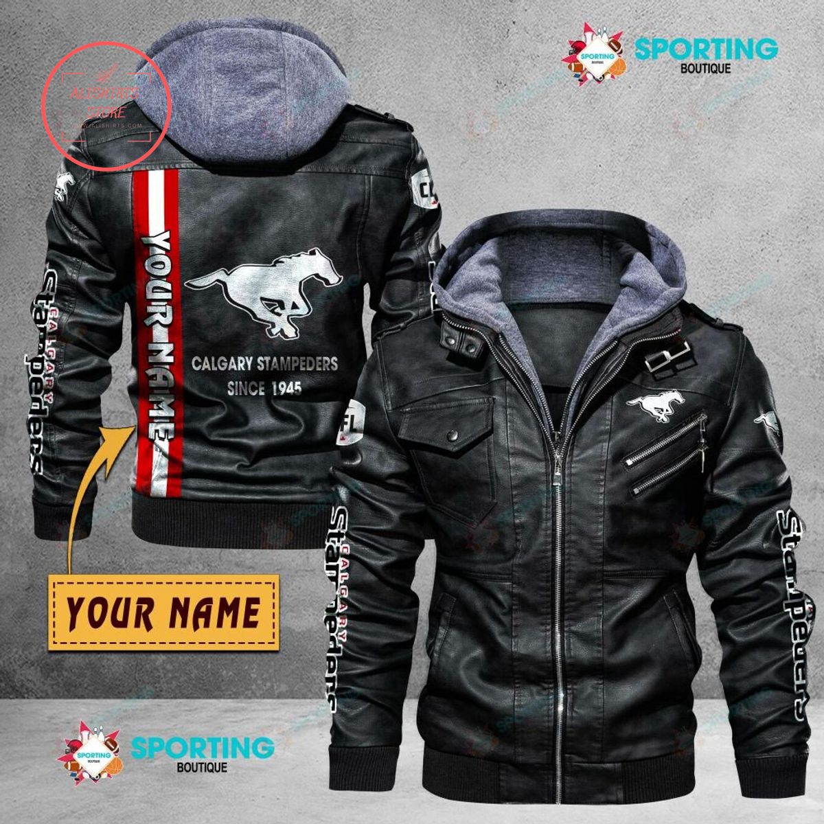 CFL Calgary Stampeders FC Custom name Leather Jacket Hooded Fleece For Fan
