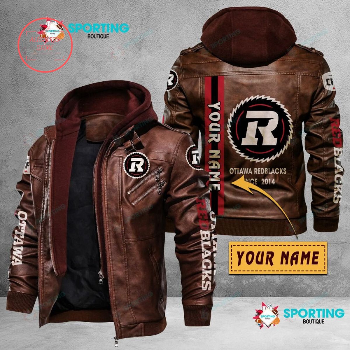 CFL Ottawa Redblacks FC Custom name Leather Jacket Hooded Fleece For Fan