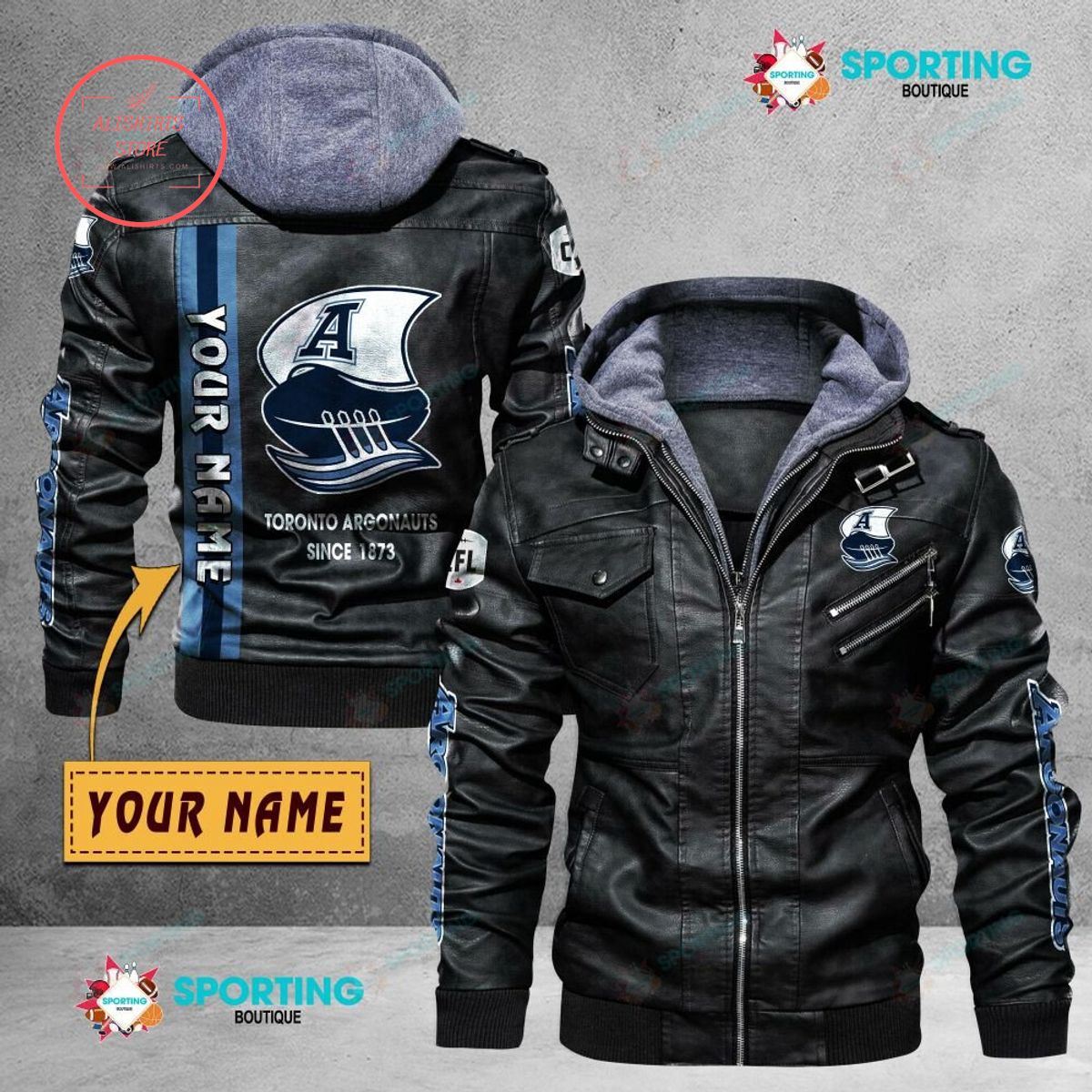 CFL Toronto Argonauts FC Custom name Leather Jacket Hooded Fleece For Fan