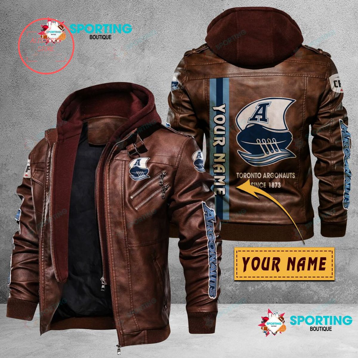 CFL Toronto Argonauts FC Custom name Leather Jacket Hooded Fleece For Fan