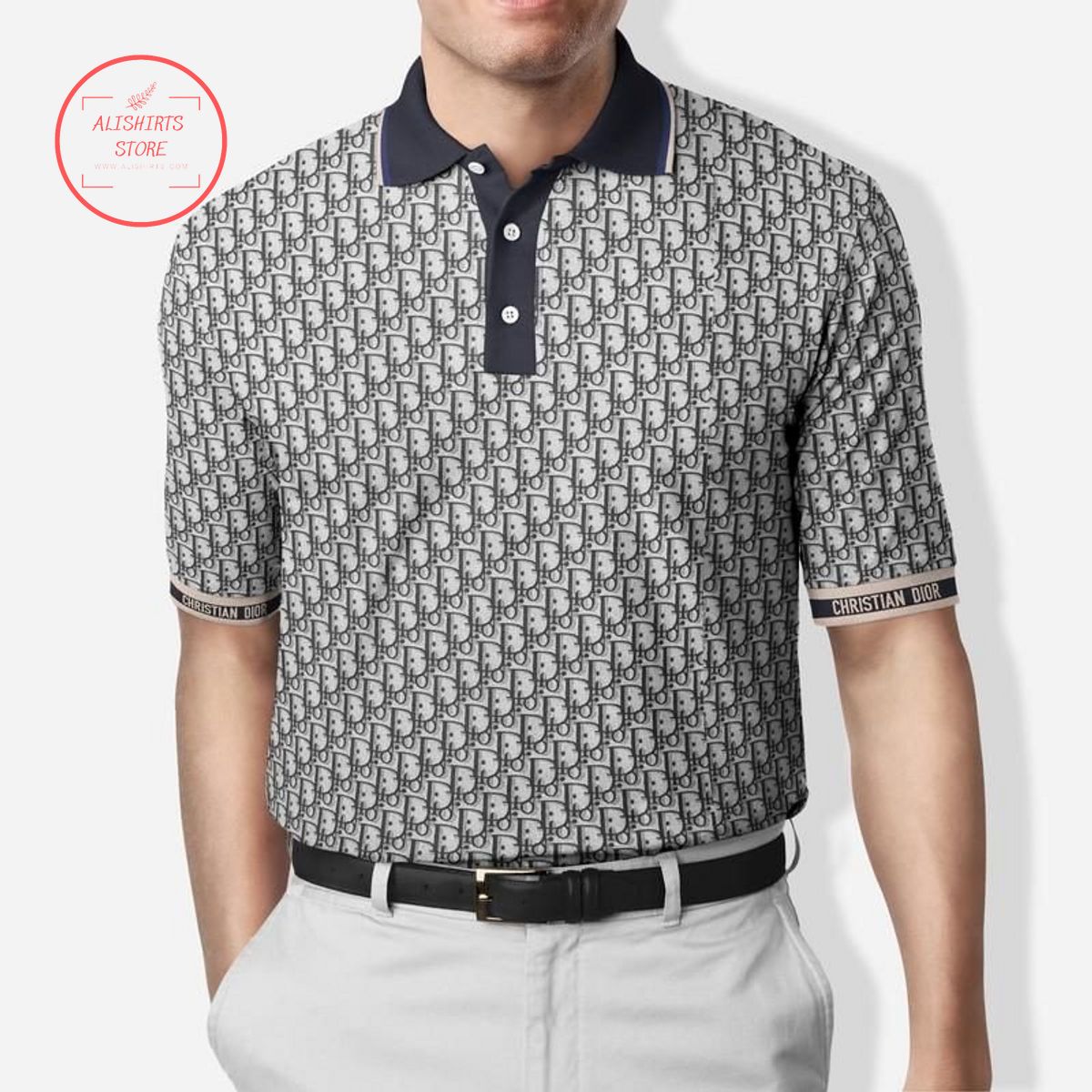 Christian Dior Logo Grey Polo Shirt