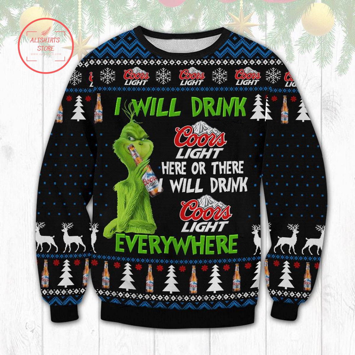 Coors Light Grinch Ugly Christmas Sweater