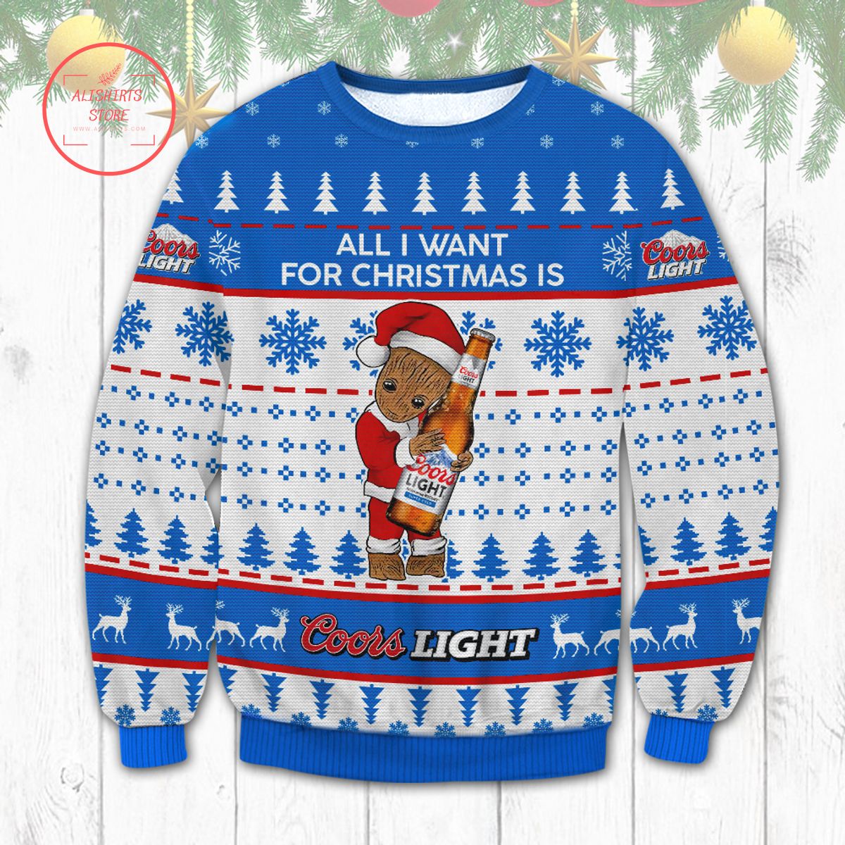 Coors Light Groot Christmas Ugly Sweater