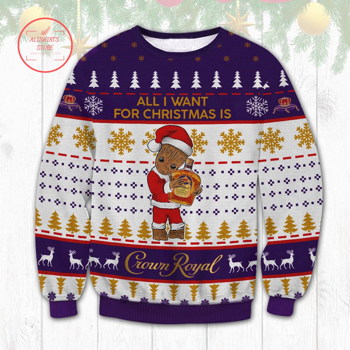 Crown Royal Groot Christmas Ugly Sweater