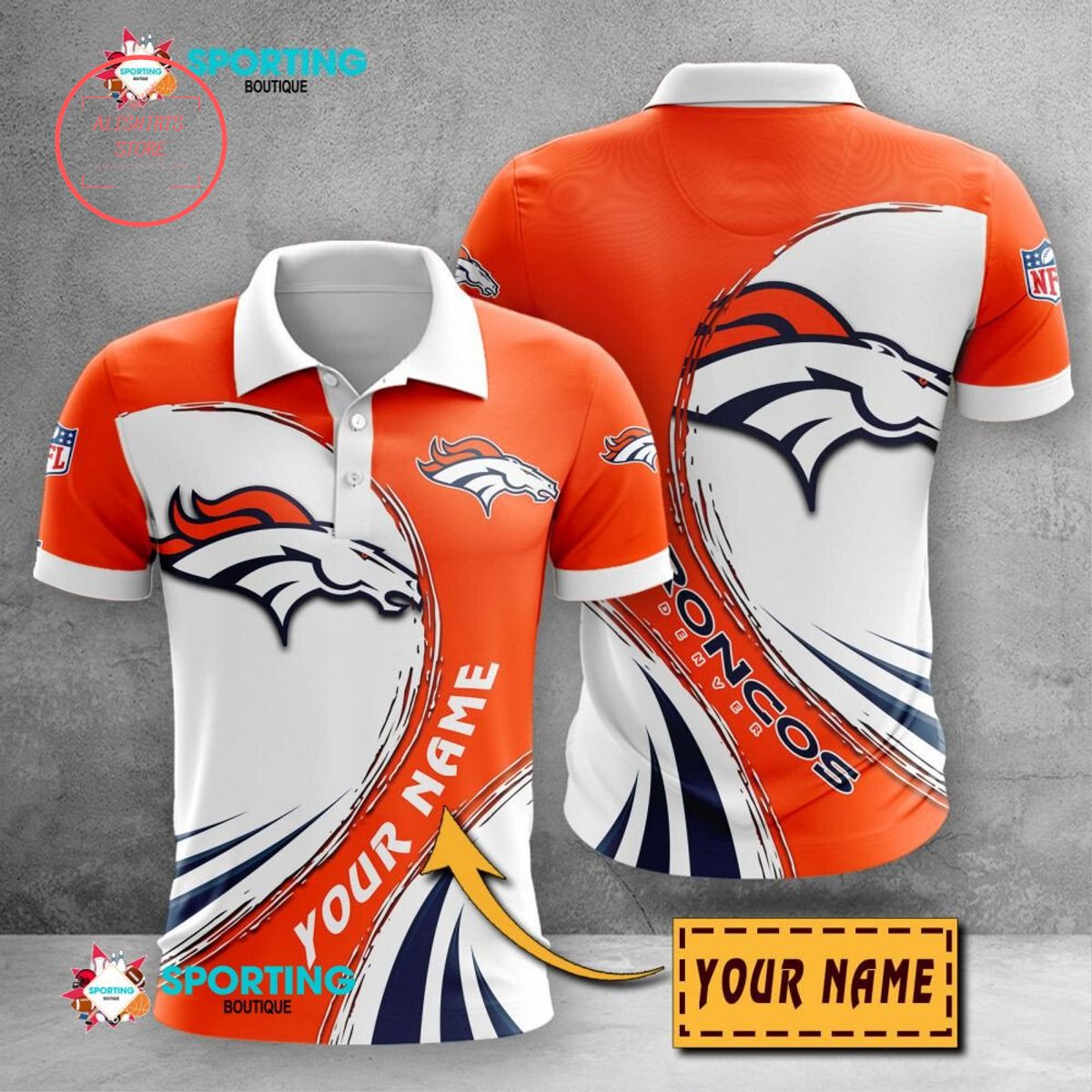 Denver Broncos Custom Name Polo Shirt