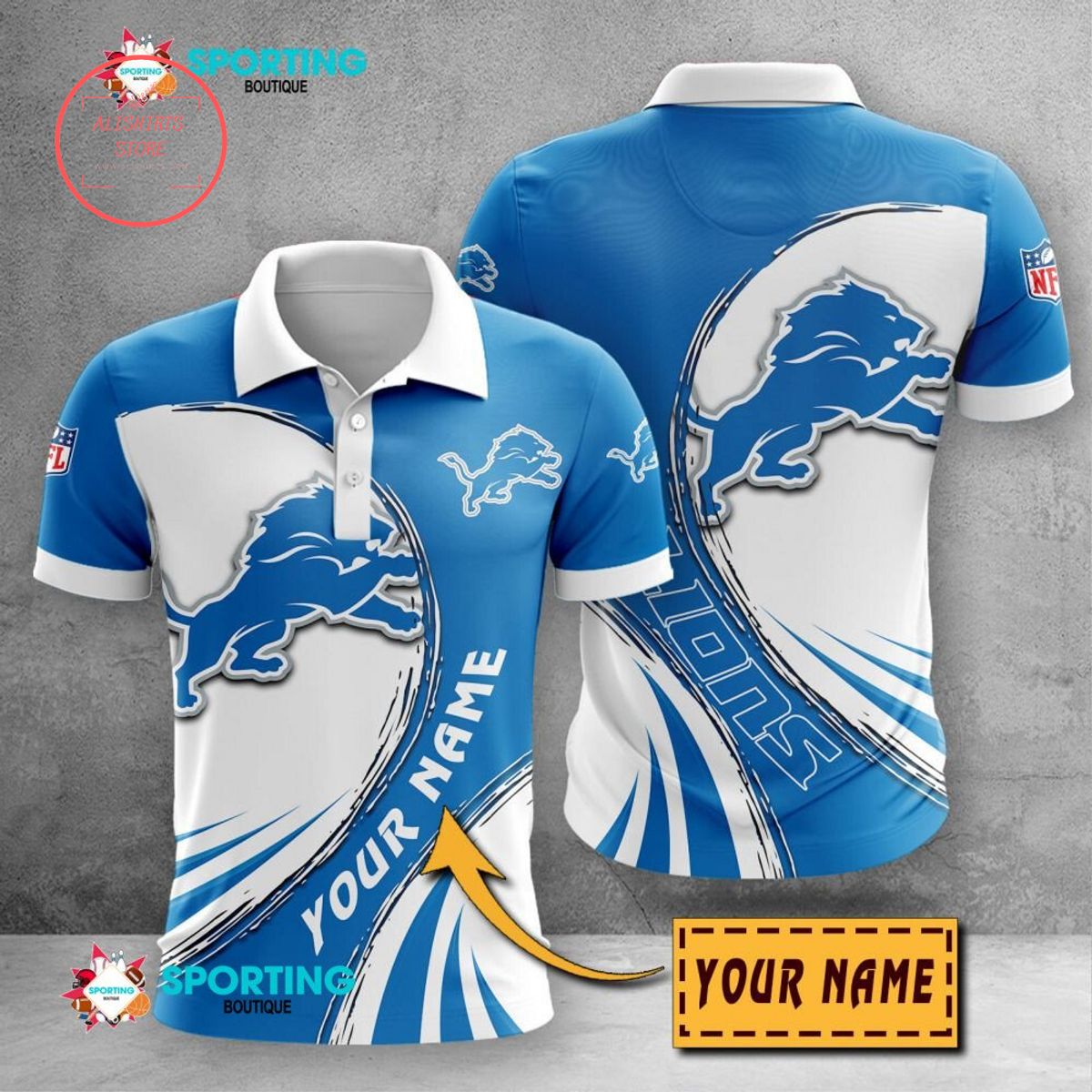 Detroit Lions Custom Name Polo Shirt