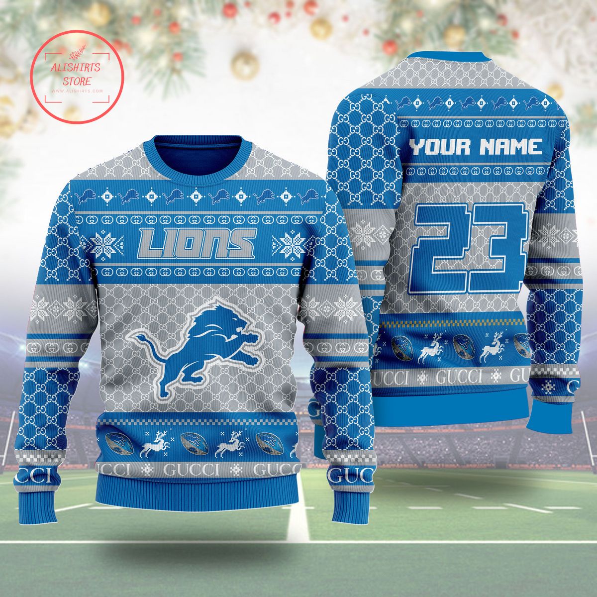 Detroit Lions Gucci Ugly Christmas Sweater