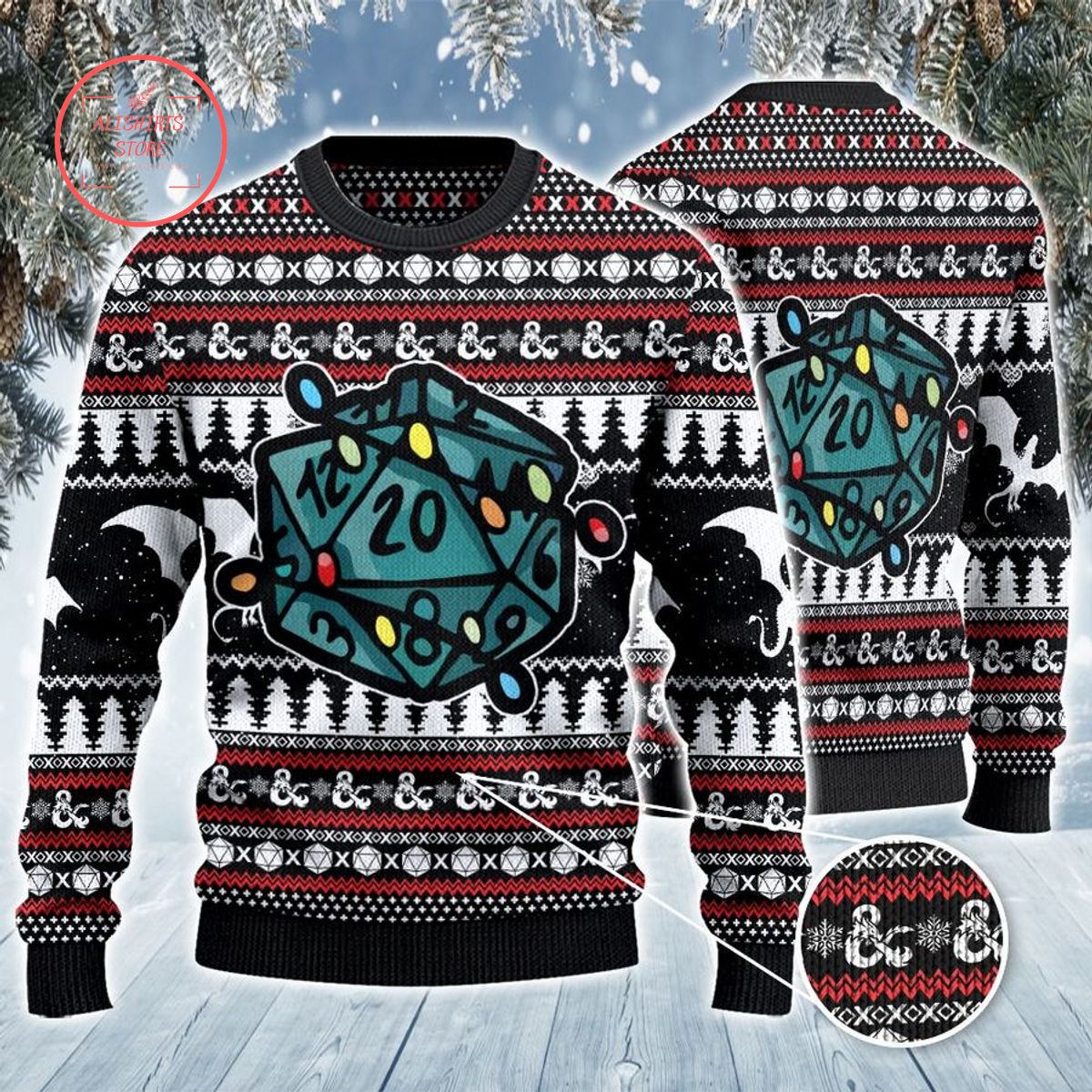 Dnd Teal Dice Ugly Christmas Sweater
