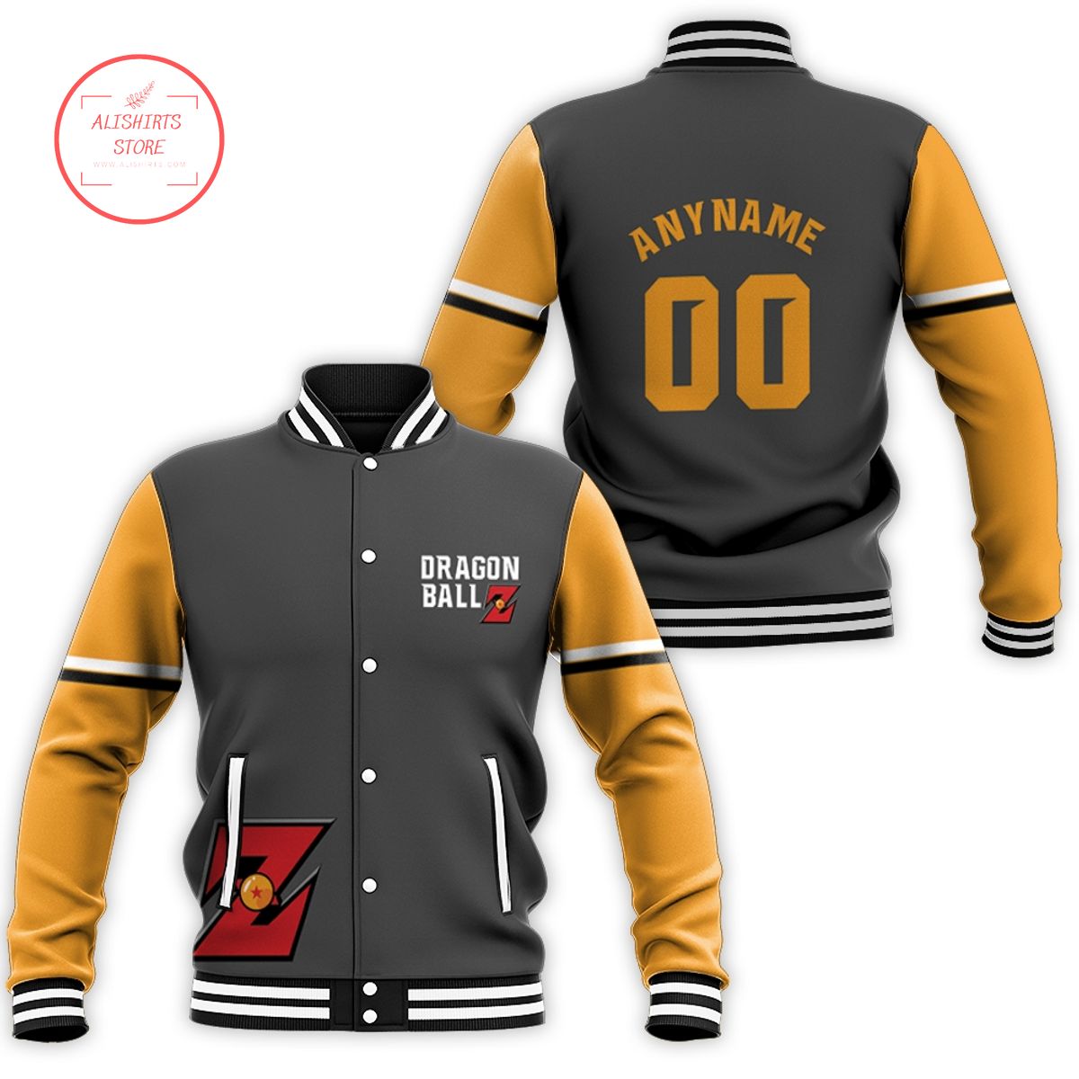 Dragon Balls Z Logo Pattern Grey Custom Dragon Ball Z varsity jacket