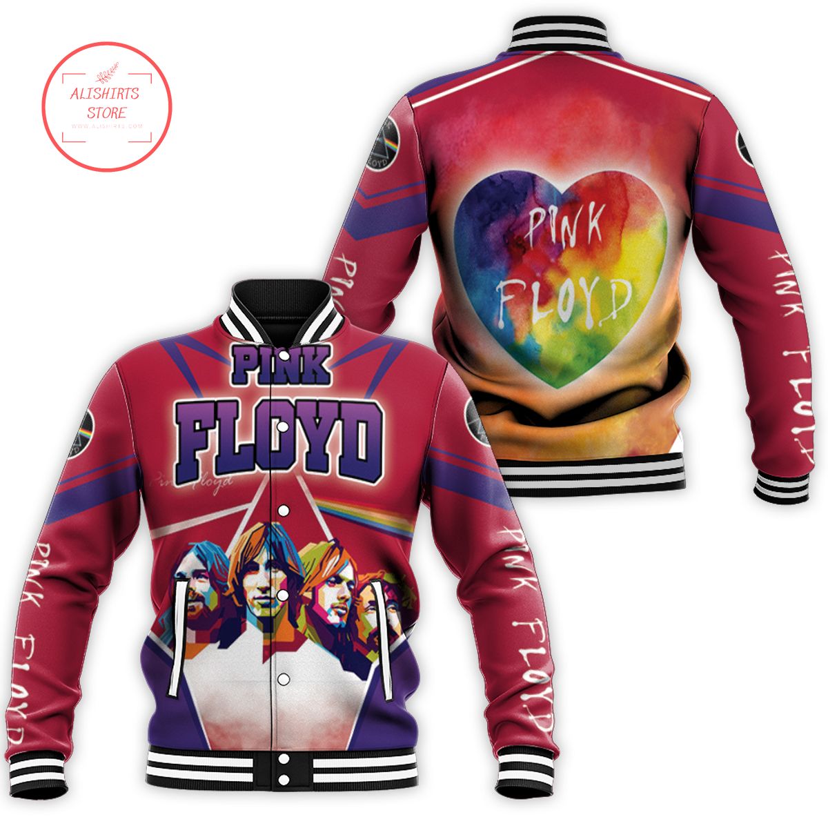 Pink Floyd Rainbow Heart Popart Red varsity jacket