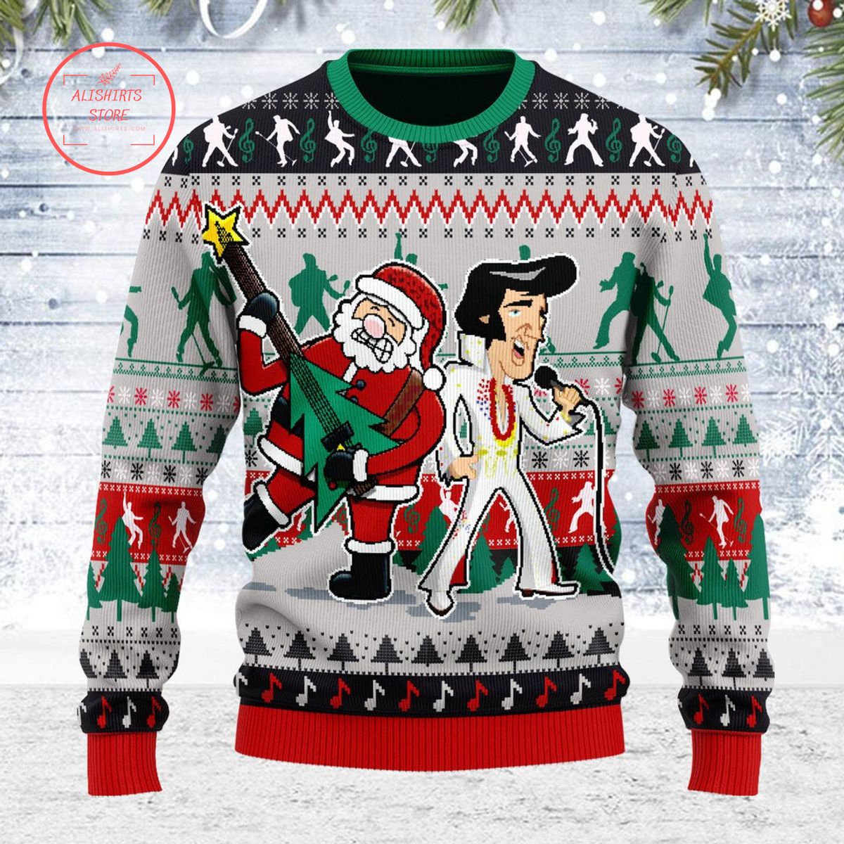 Elvis Presley With Santa Christmas Ugly Sweater