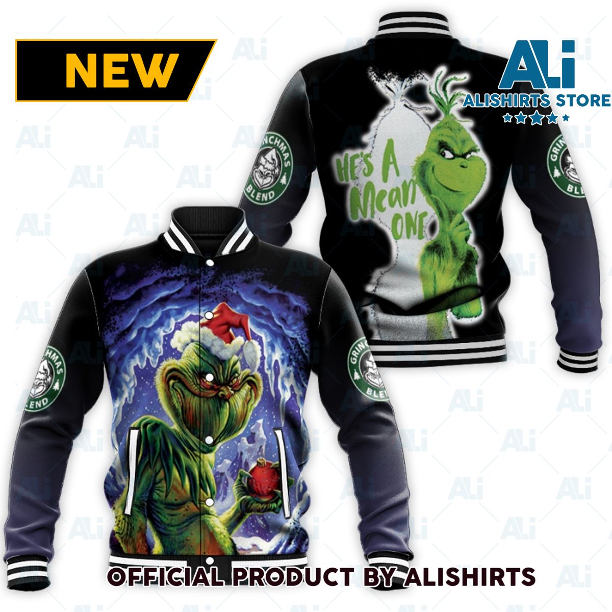 Grinch Christmas He Is A Mean One Grinch Monster Black varsity jacket