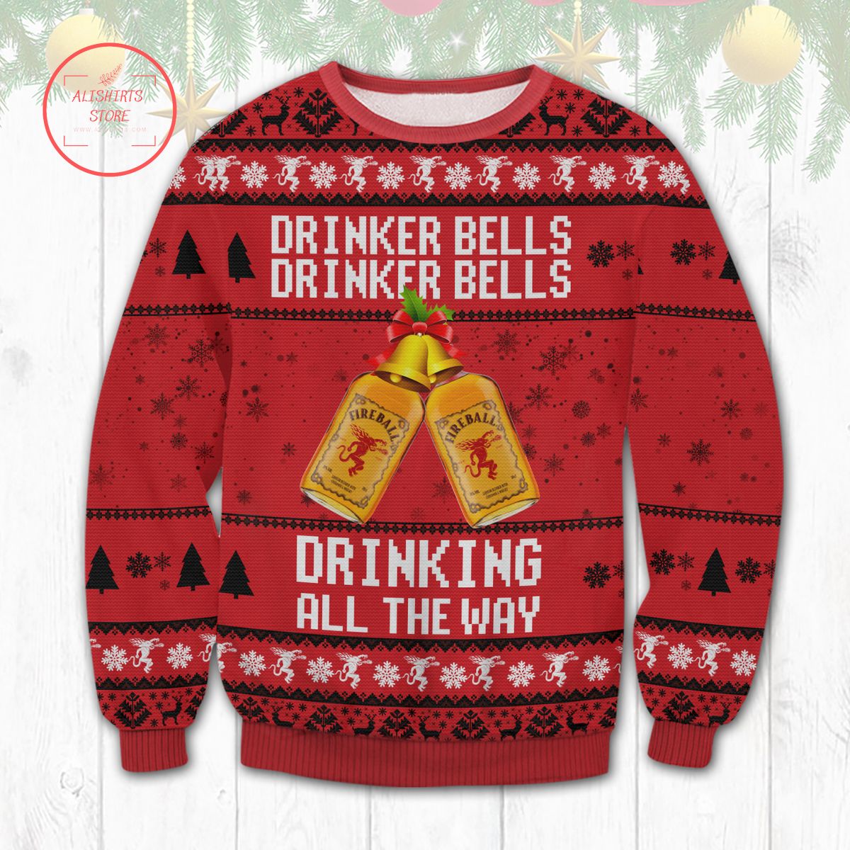 Fireball Drinker Bells Ugly Christmas Sweater