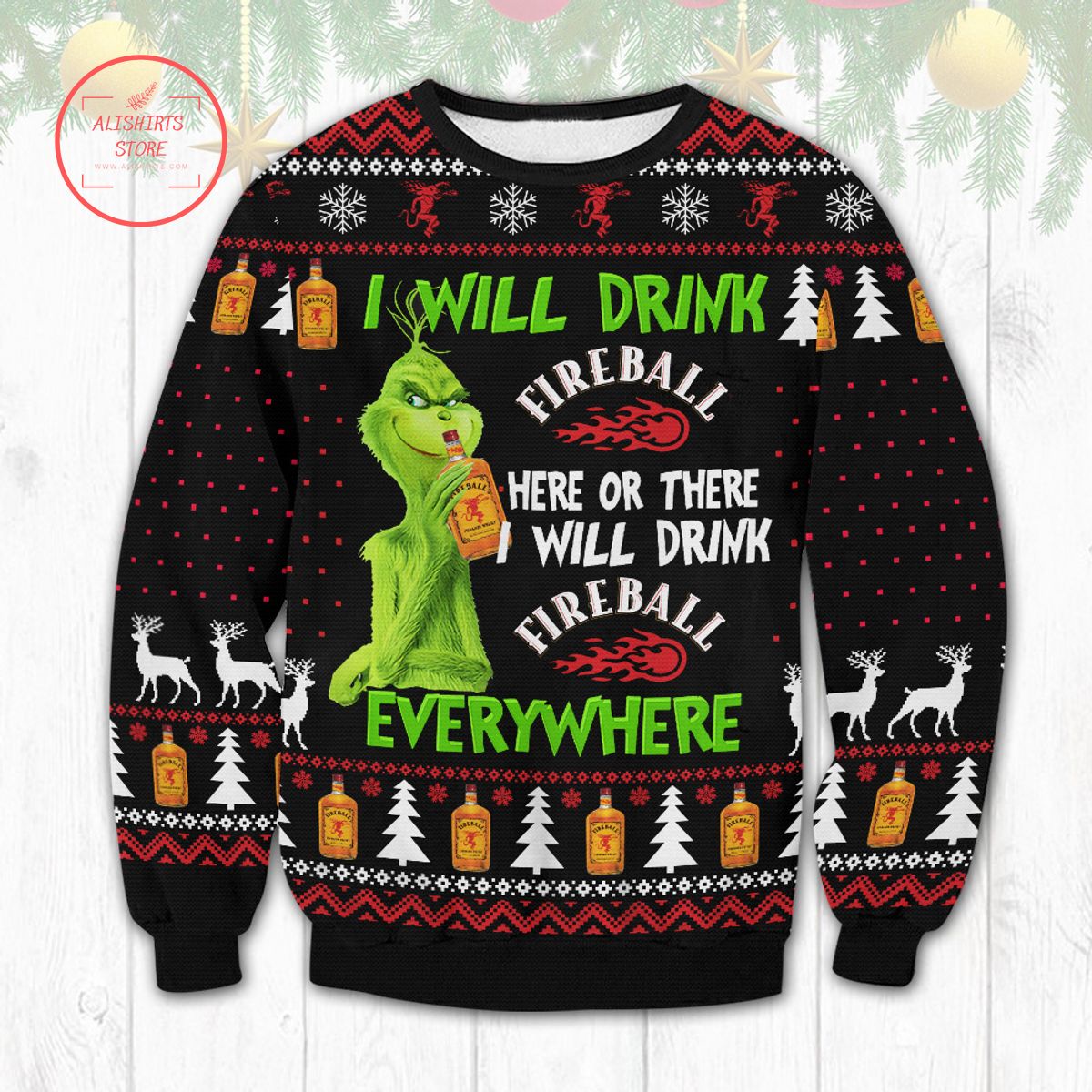 Fireball Grinch Ugly Christmas Sweater