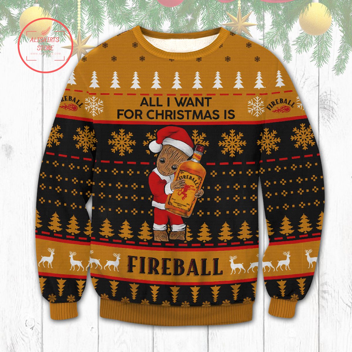 Fireball Groot Christmas Ugly Sweater