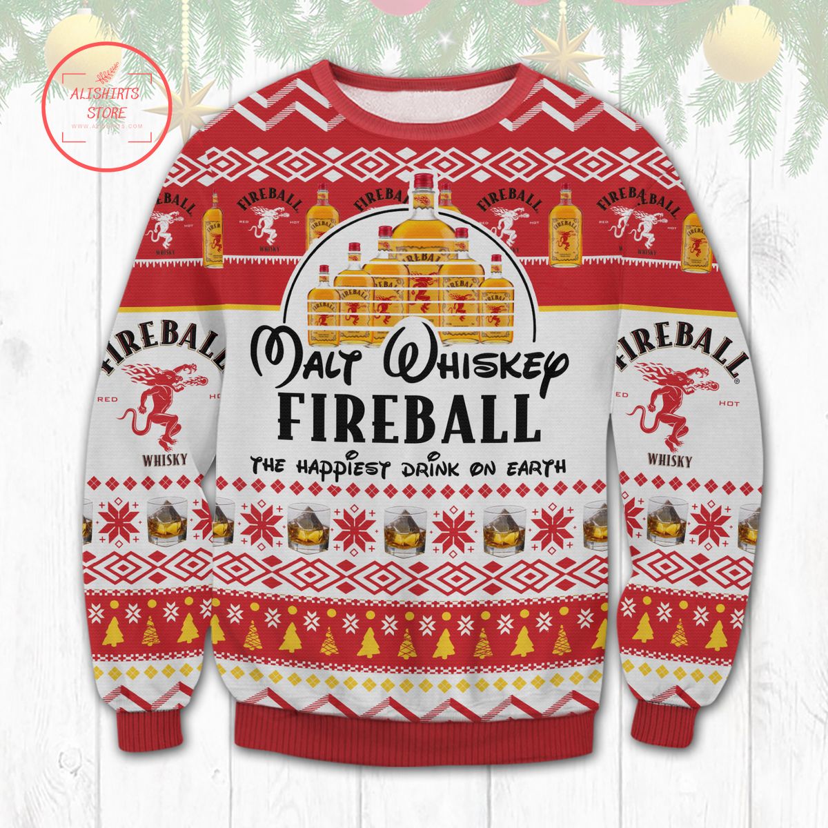 Fireball Happiest Drink Ugly Christmas Sweater