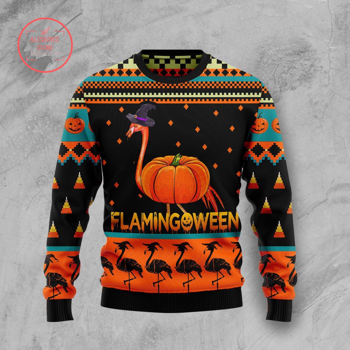 Flamingoween Pumpkin Ugly Christmas Sweater