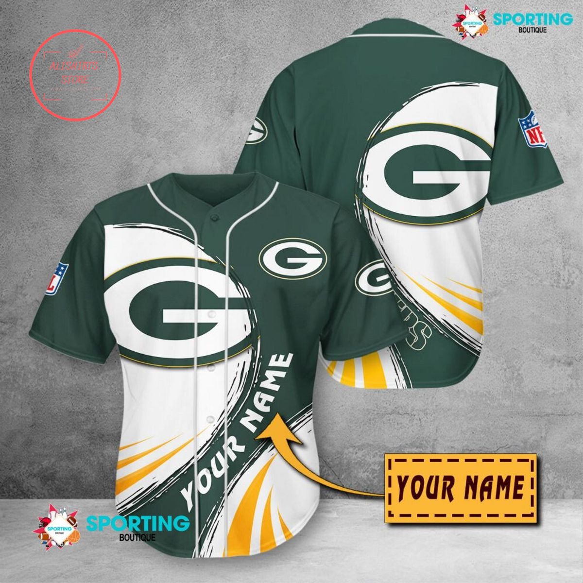 Green Bay Packers NFL Personalized Baseball Jersey