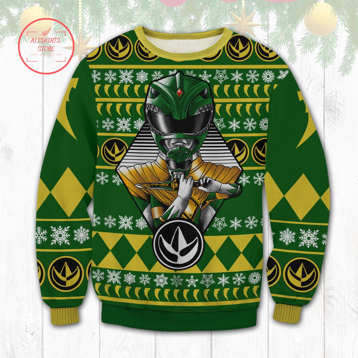 Green Power Rangers Ugly Christmas Sweater