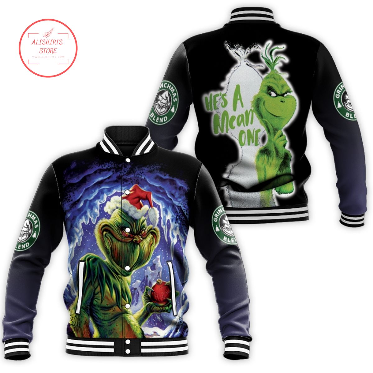 Grinch Christmas He Is A Mean One Grinch Monster Black varsity jacket