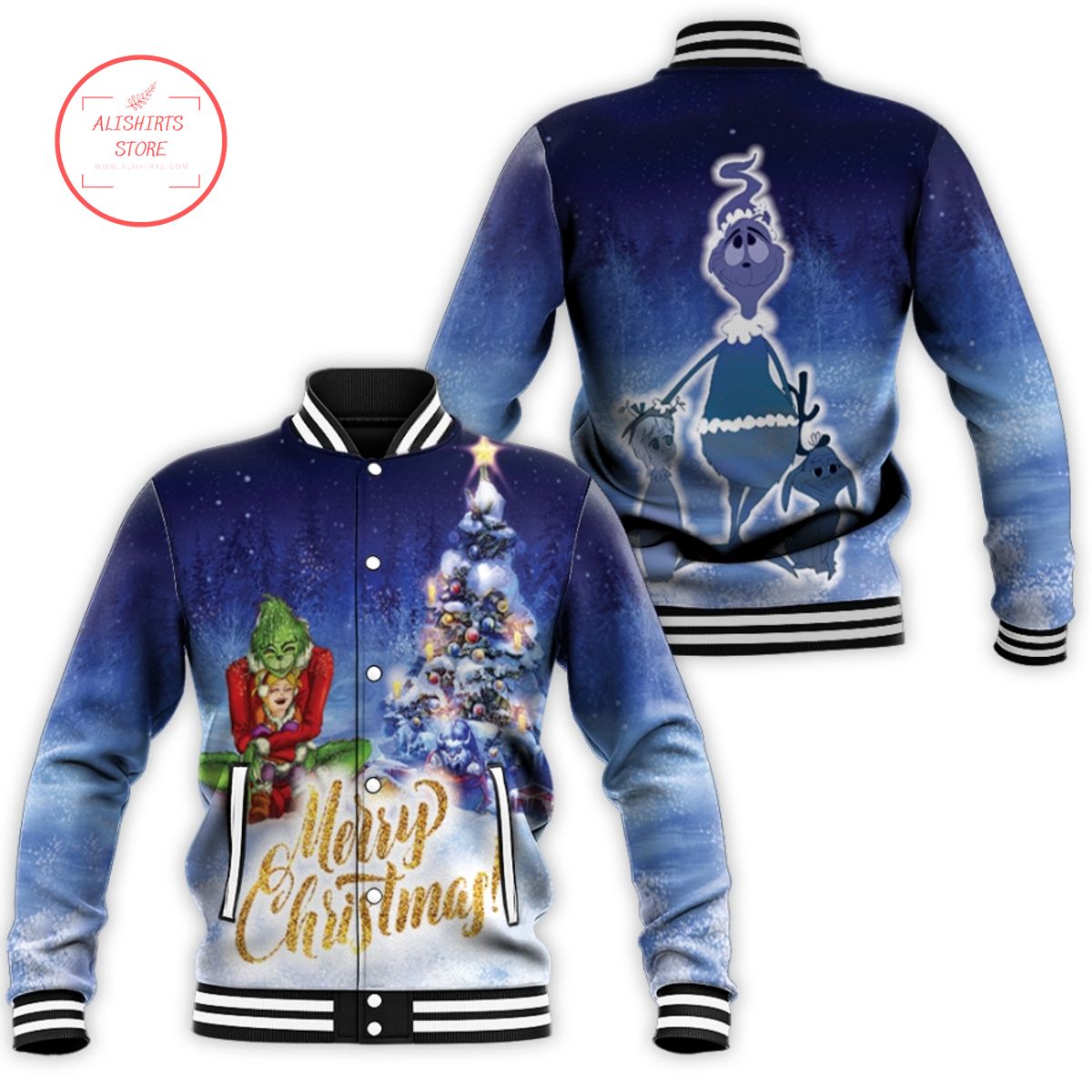 Grinch Christmas Winter Season Blue varsity jacket