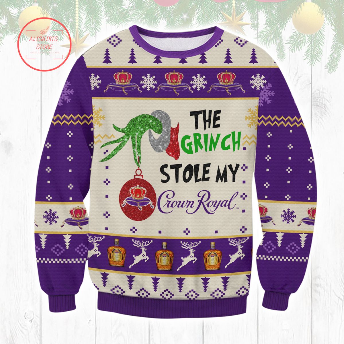 Grinch Stole Crown Royal Ugly Christmas Sweater