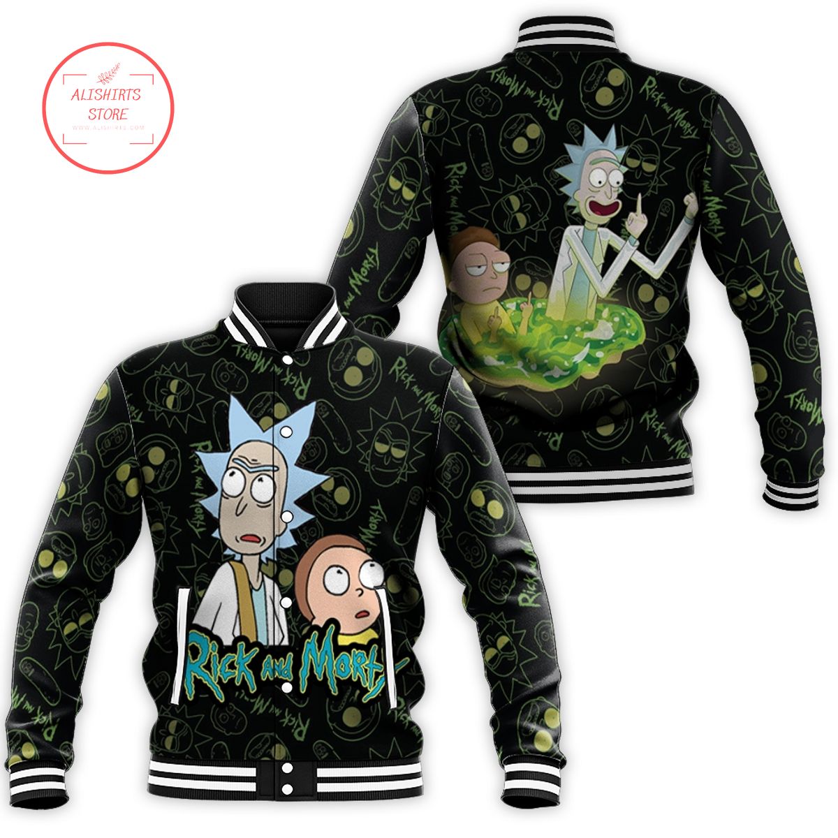 Rick And Morty In Portal Black Gradient Rick And Morty varsity jacket