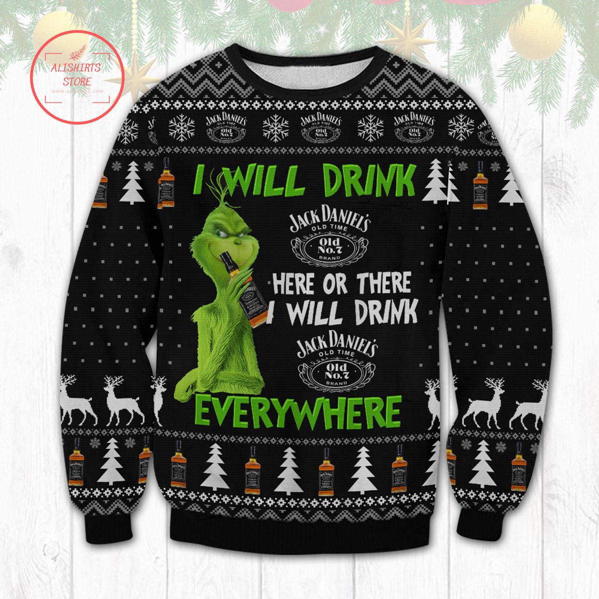 Jack Daniels Grinch Ugly Christmas Sweater