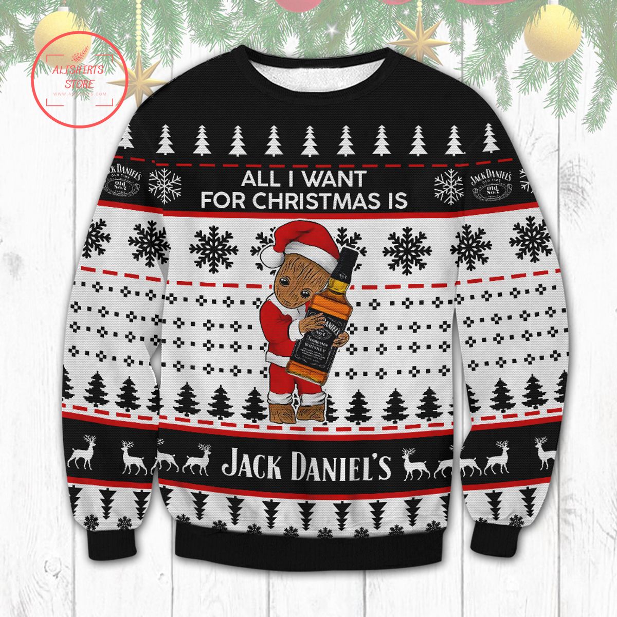 Jack Daniel’s Groot Christmas Ugly Sweater