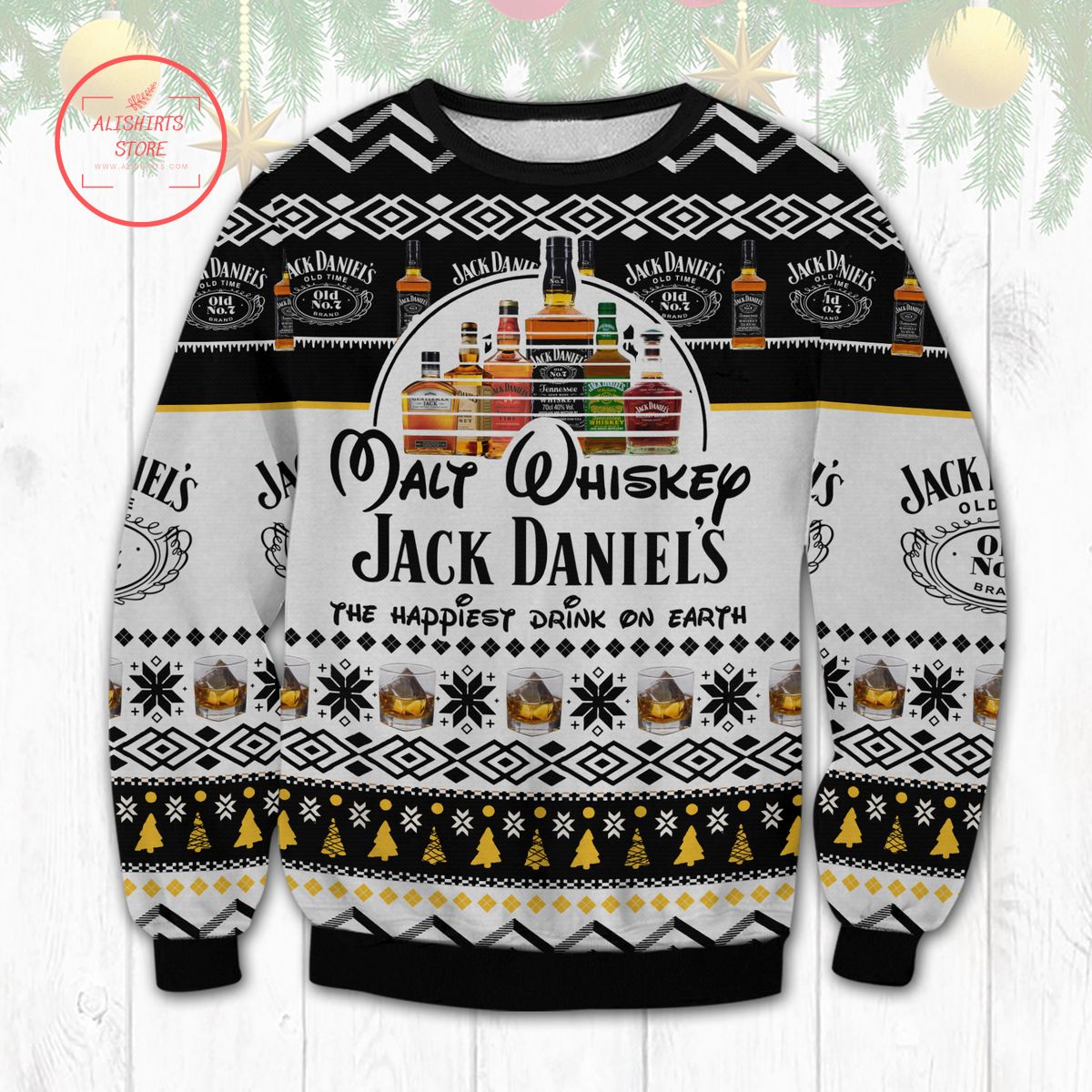 Jack Daniels Happiest Drink Ugly Christmas Sweater