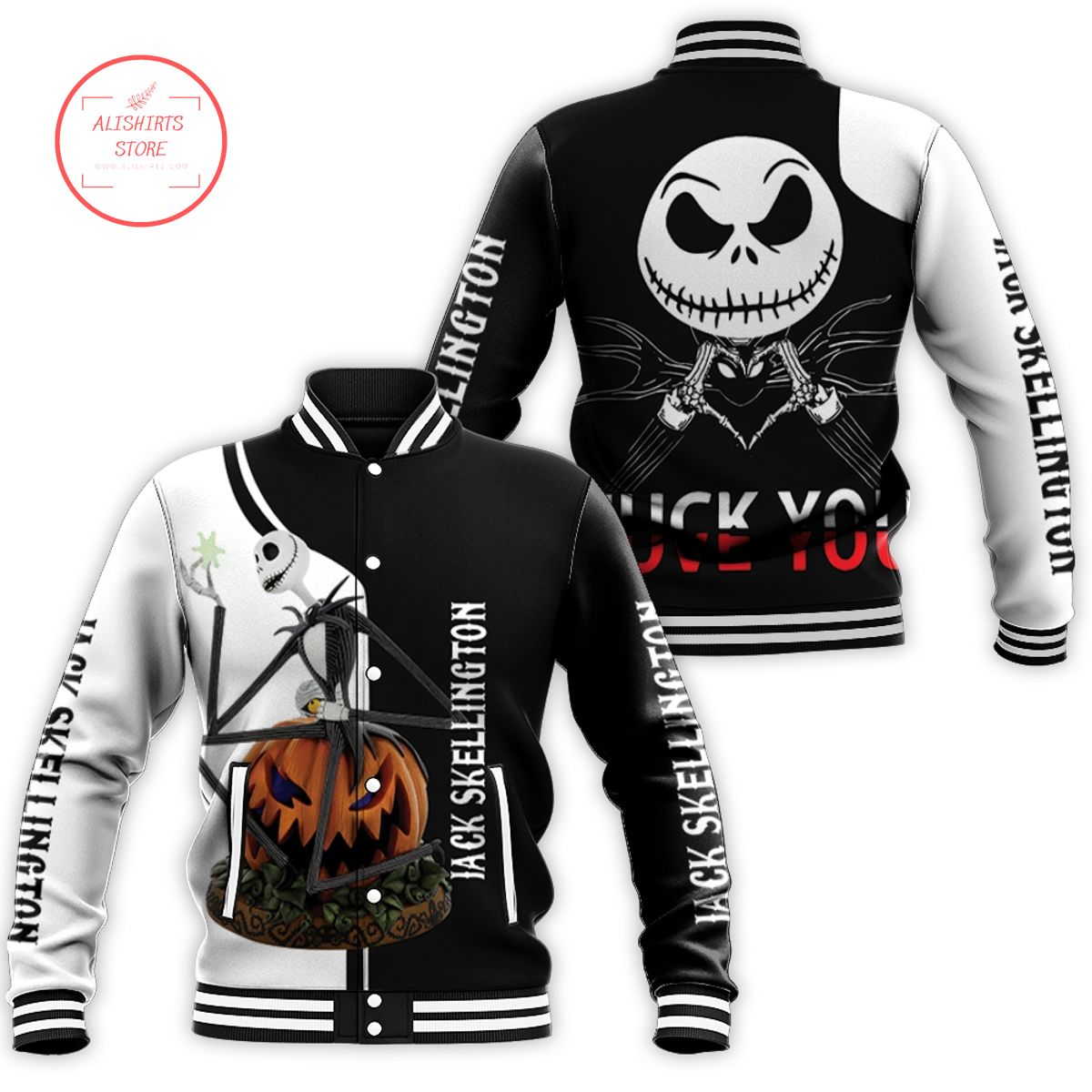 Jack Skellington F You Love You White Black varsity jacket