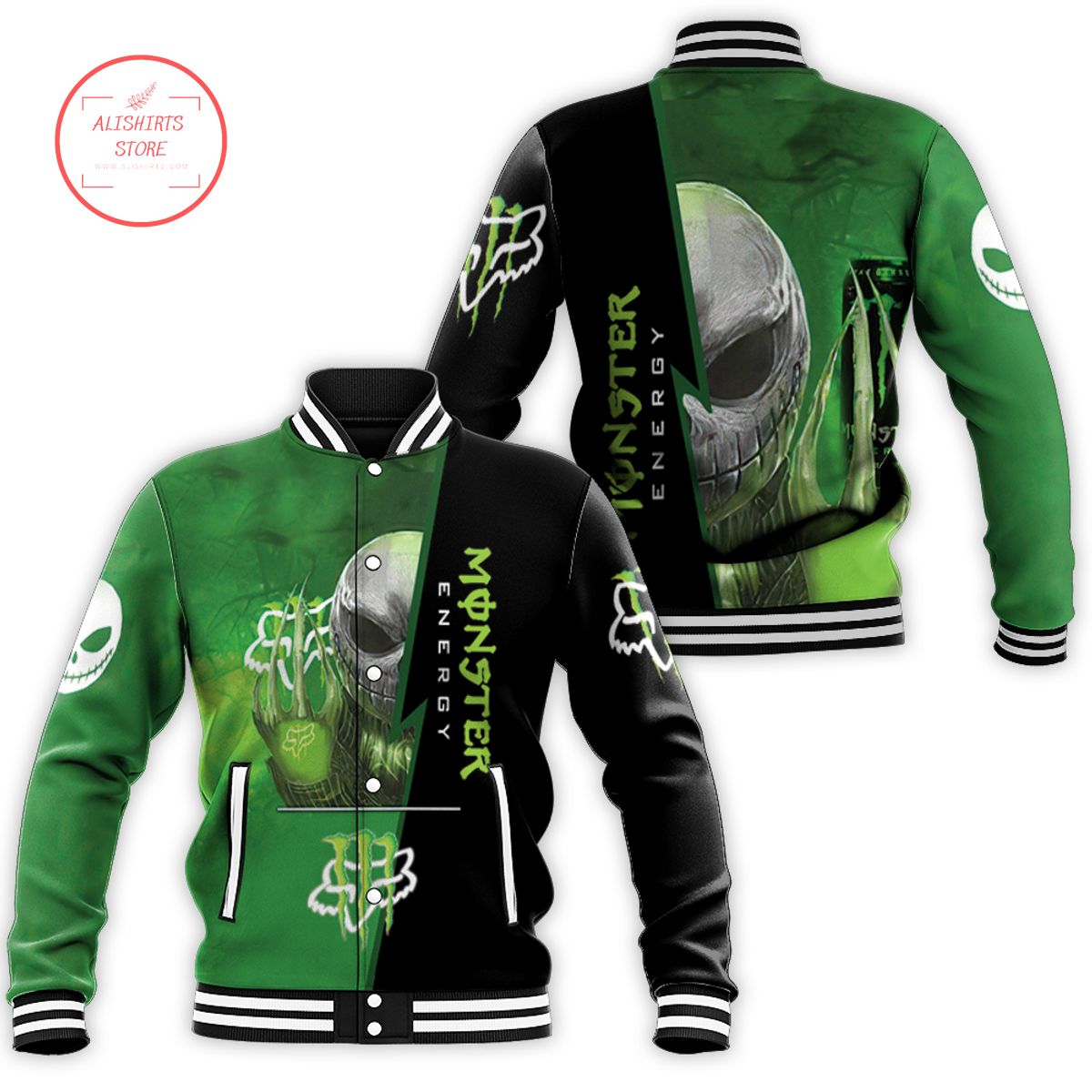 Jack Skellington Hold Monster Energy Logo varsity jacket