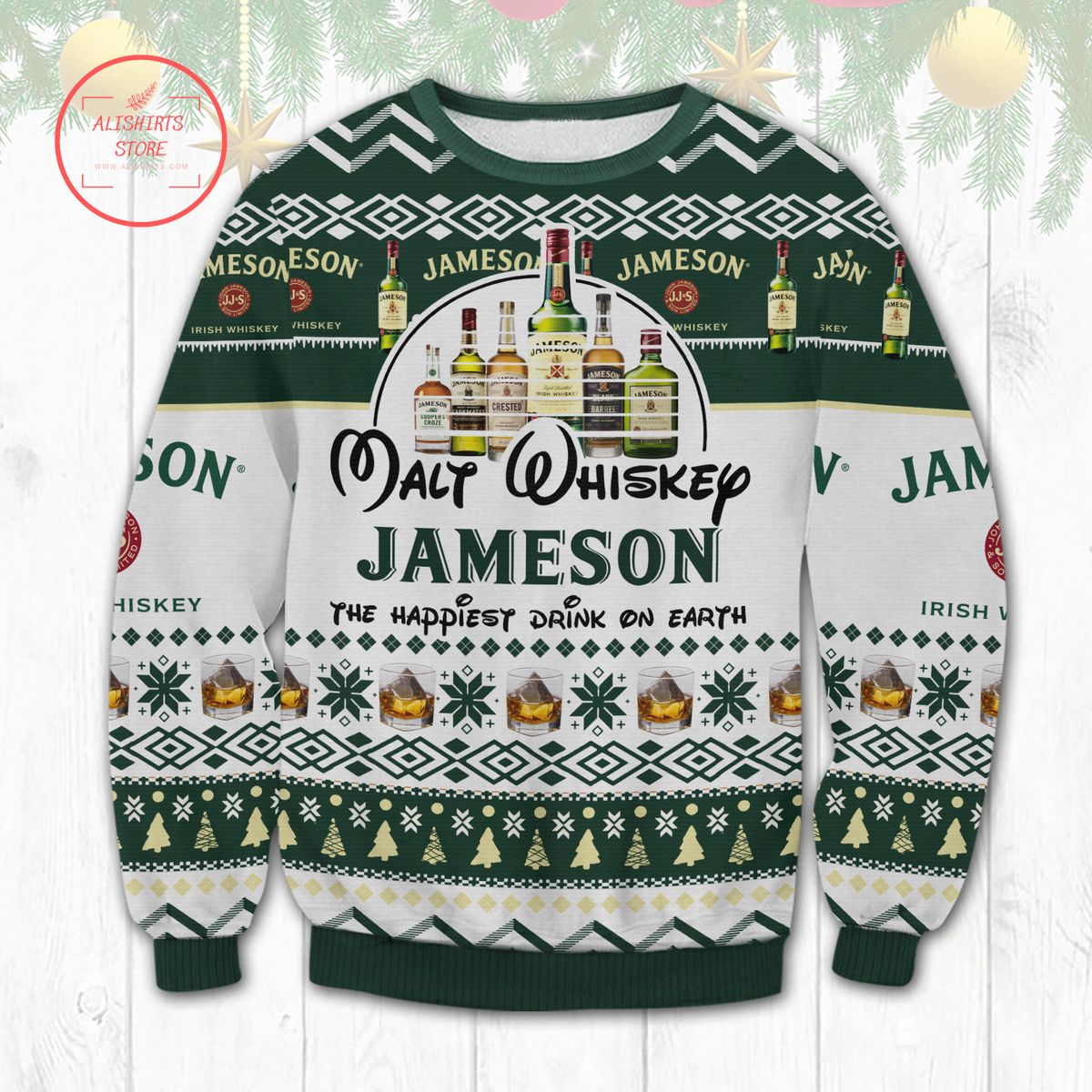 Jameson Happiest Drink Ugly Christmas Sweater